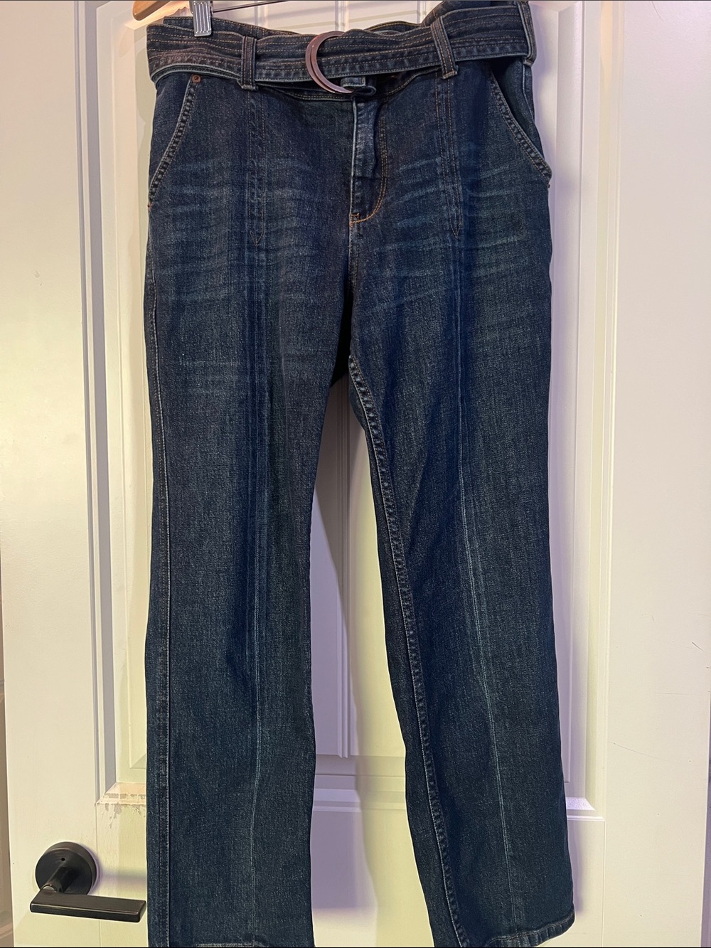 Pilcro Dark Blue Straight Leg Jeans with Denim Ring-Belt